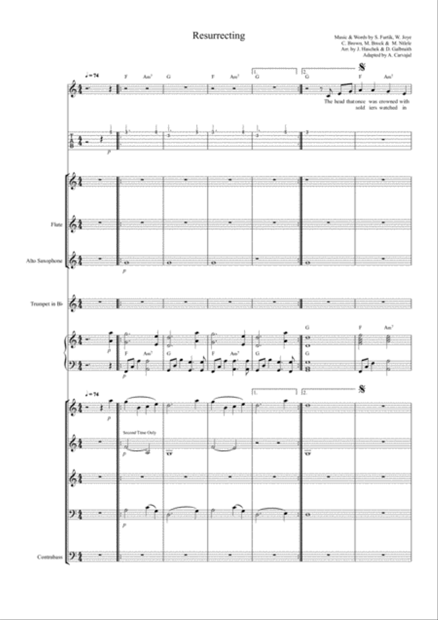 Resurrecting Piano, Vocal, Guitar scores gallery preview page 1