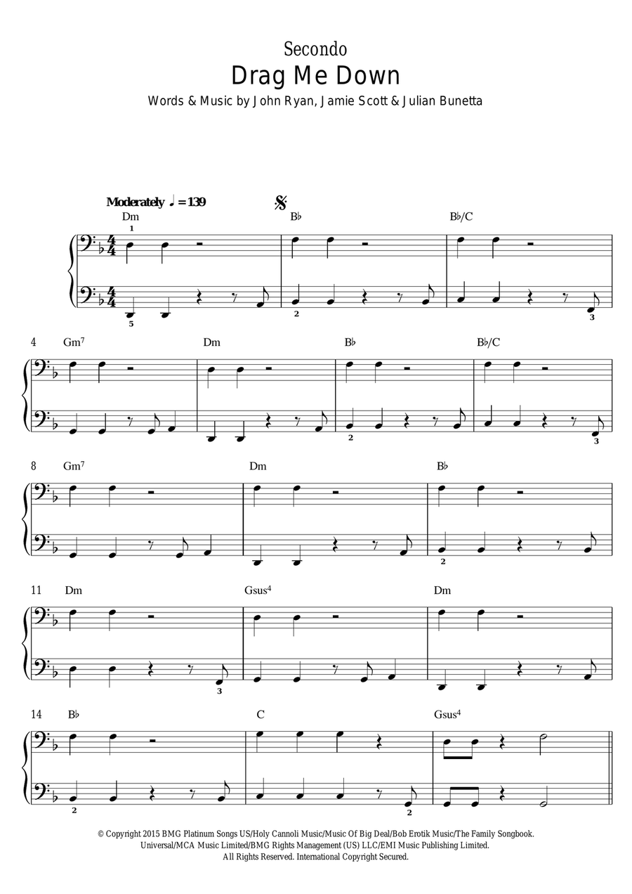 Drag Me Down Piano Duet scores gallery preview page 1