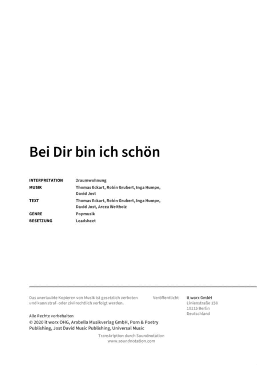 Bei Dir bin ich schön Bei Dir bin ich schön Score scores gallery preview page 2