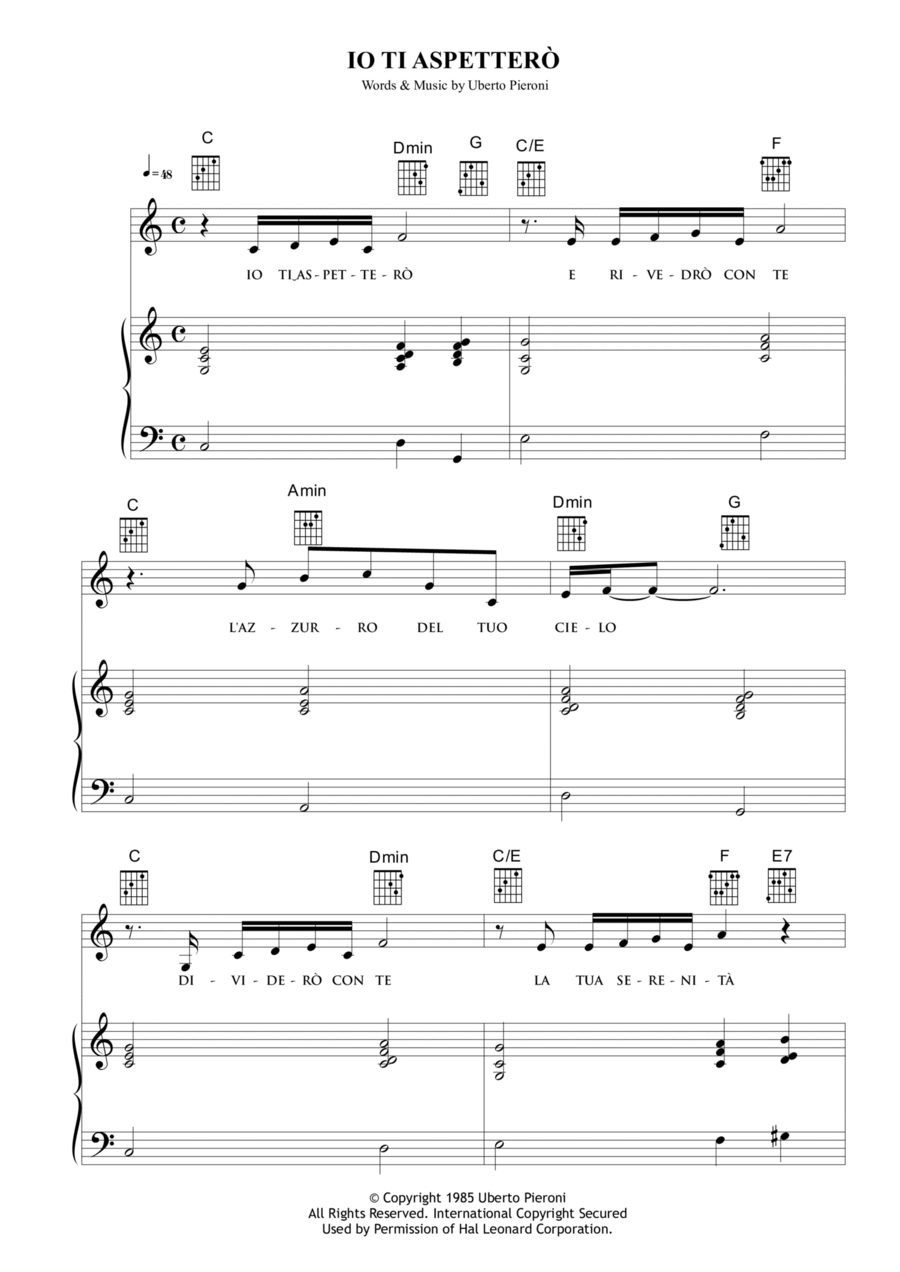 Io ti aspetterò Piano, Vocal, Guitar scores gallery preview page 1