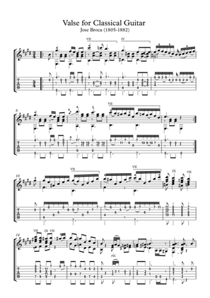 Valse for Classical Guitar with tablature