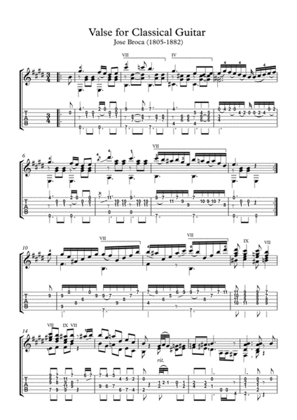 Valse for Classical Guitar with tablature image number null