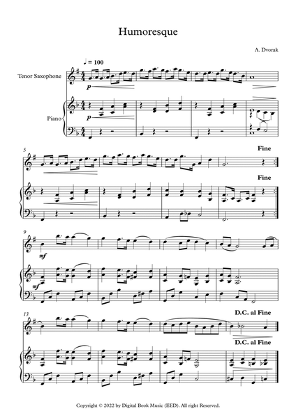 Humoresque - Antonin Dvorak (Tenor Sax + Piano) image number null