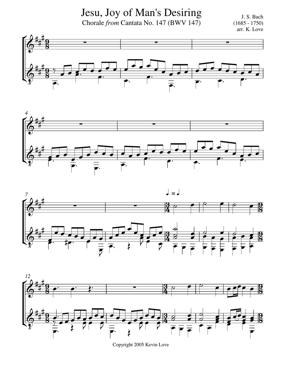 Jesu, Joy of Man's Desiring (Violin and Guitar) - Score and Parts String Duet scores gallery preview page 1