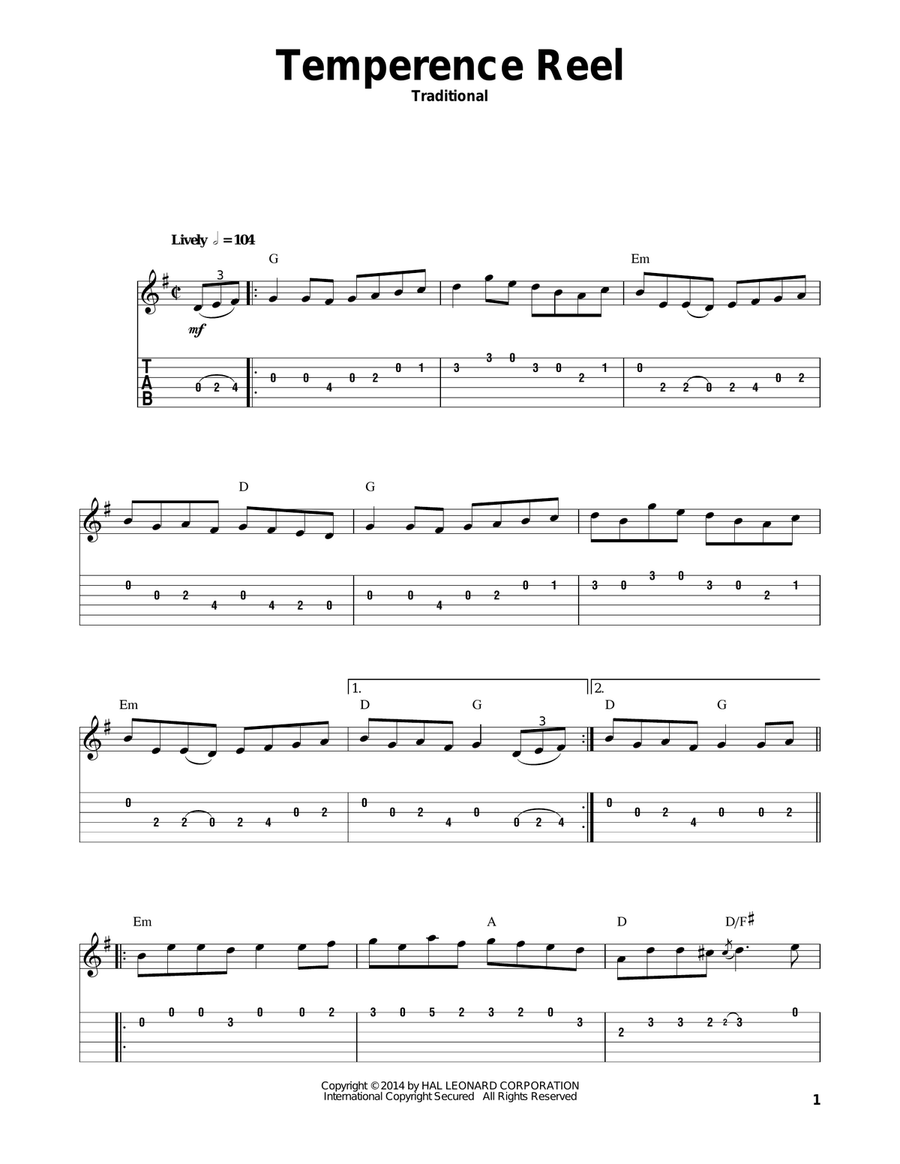 Temperence Reel (Temperance Reel) Guitar Tablature scores gallery preview page 1