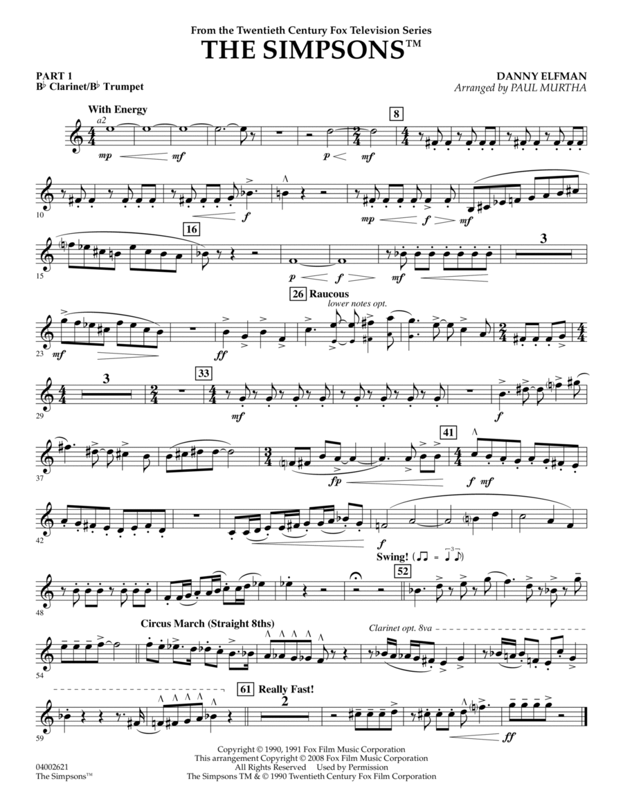 The Simpsons - Pt.1 - Bb Clarinet/Bb Trumpet Concert Band scores gallery preview page 1