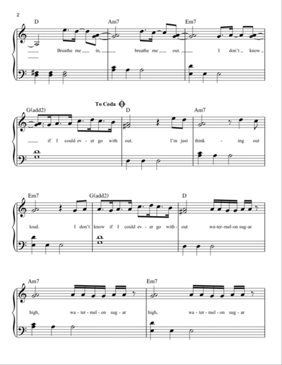 Watermelon Sugar Watermelon Sugar Easy Piano scores gallery preview page 2