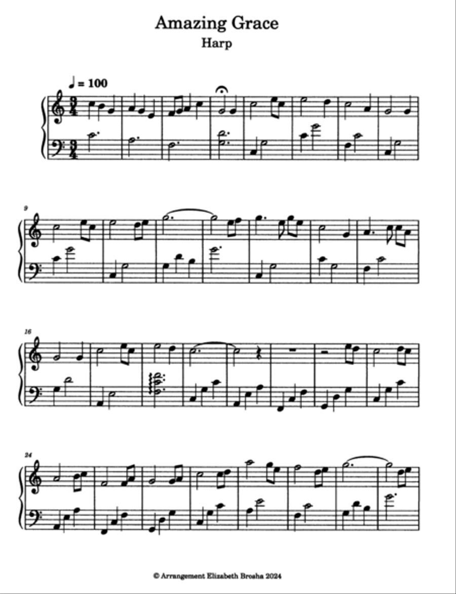 Amazing Grace Harp Solo Celtic Harp scores gallery preview page 2