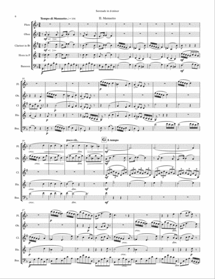 Serenade for Winds, Cello and Bass in d-minor for Winds arranged for Wind Quintet Small Ensemble scores gallery preview page 6