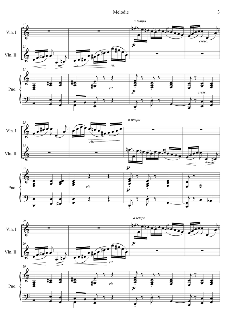 Tchaikovsky: Souvenir d'un lieu cher, Op.42 Melodie (in C) Piano Trio - Digital Sheet Music page 3