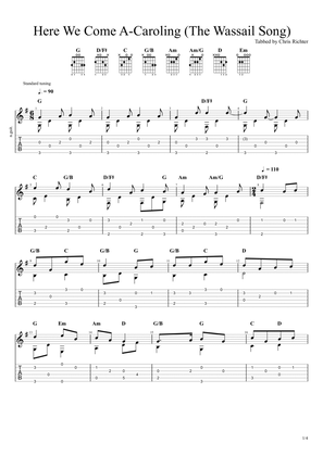 Here We Come a-Caroling (The Wassail Song) (Solo Fingerstyle Guitar Tab)