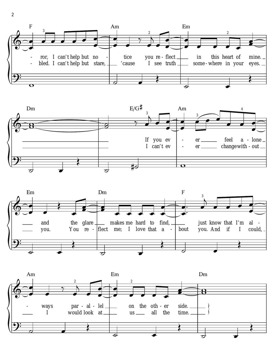 Mirrors Easy Piano scores gallery preview page 2