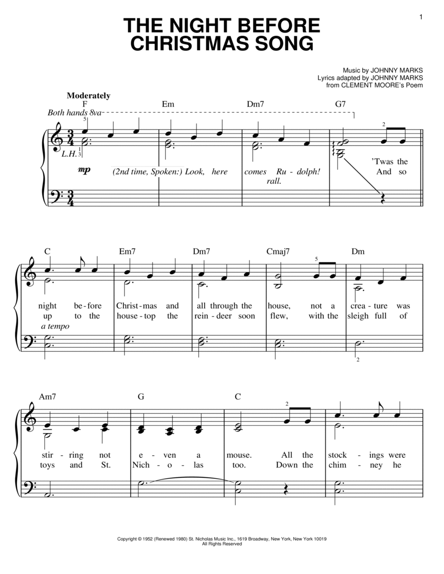 The Night Before Christmas Song Easy Piano scores gallery preview page 1