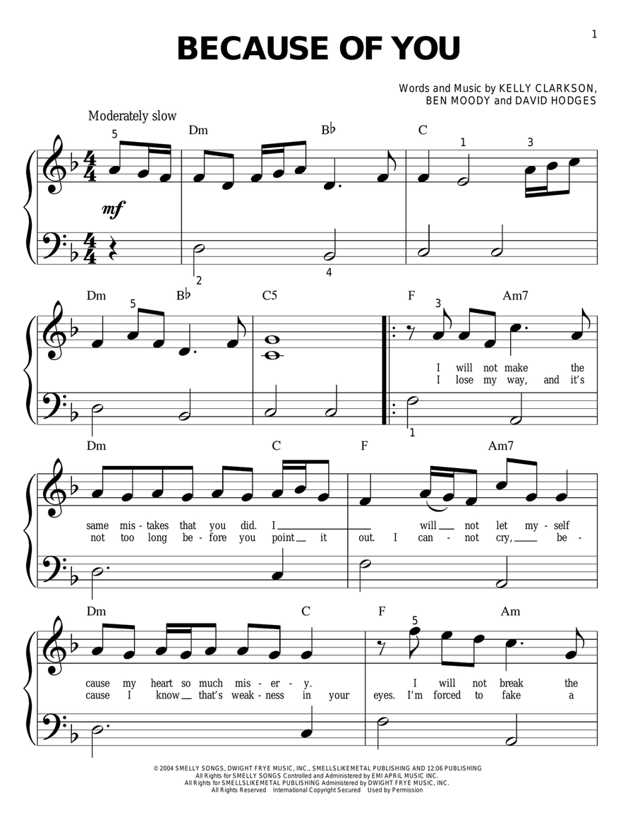 Because Of You Because Of You Easy Piano scores gallery preview page 1