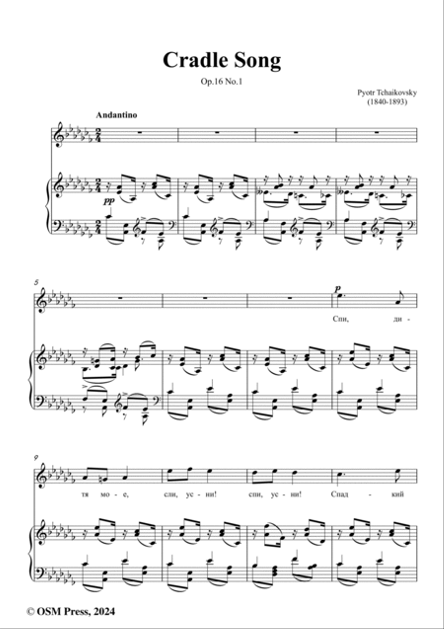 Tchaikovsky-Cradle Song,in a flat minor,Op.16 No.1 Voice scores gallery preview page 2