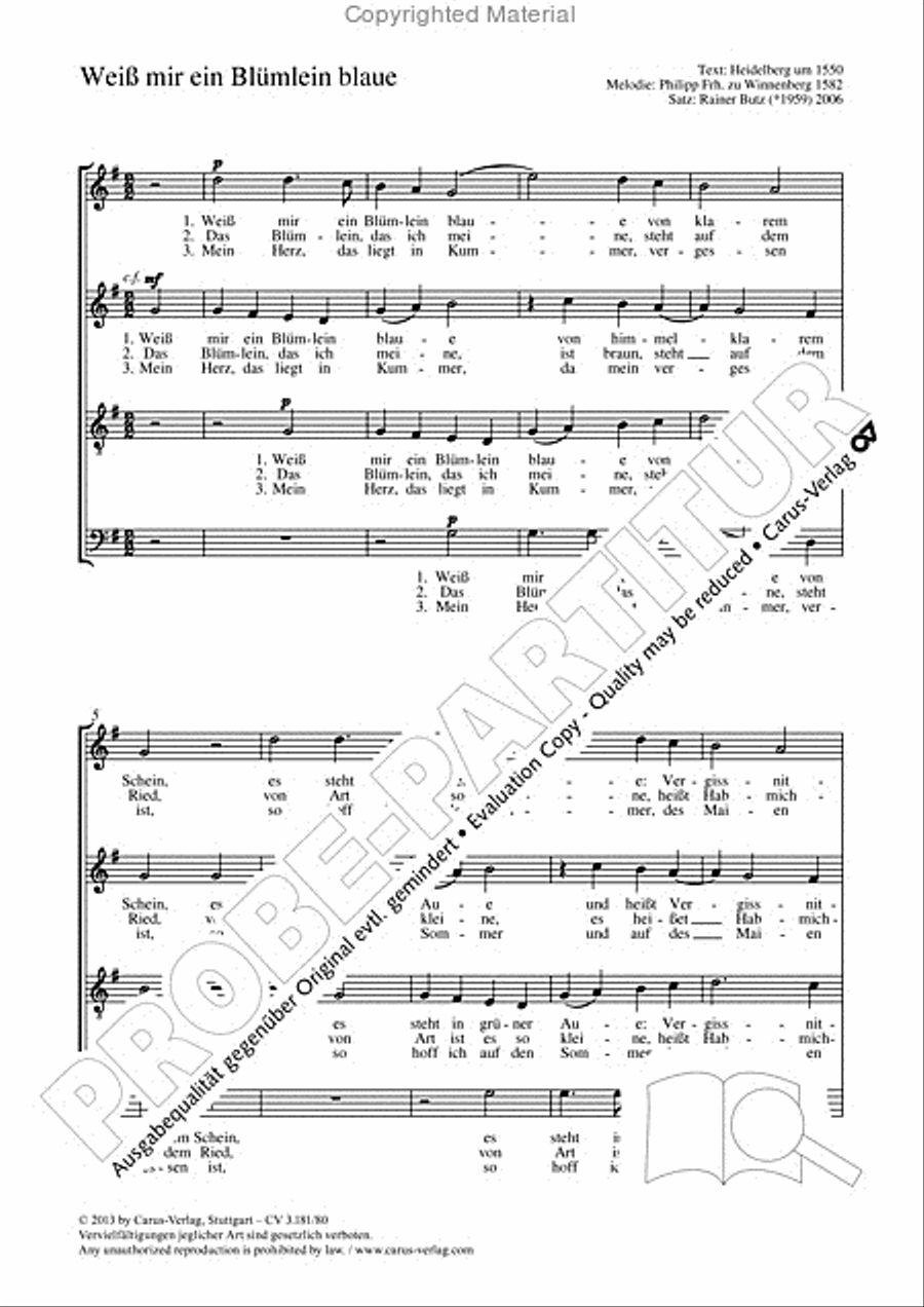 Weiss mir ein Blumlein blaue 4-Part scores gallery preview page 2