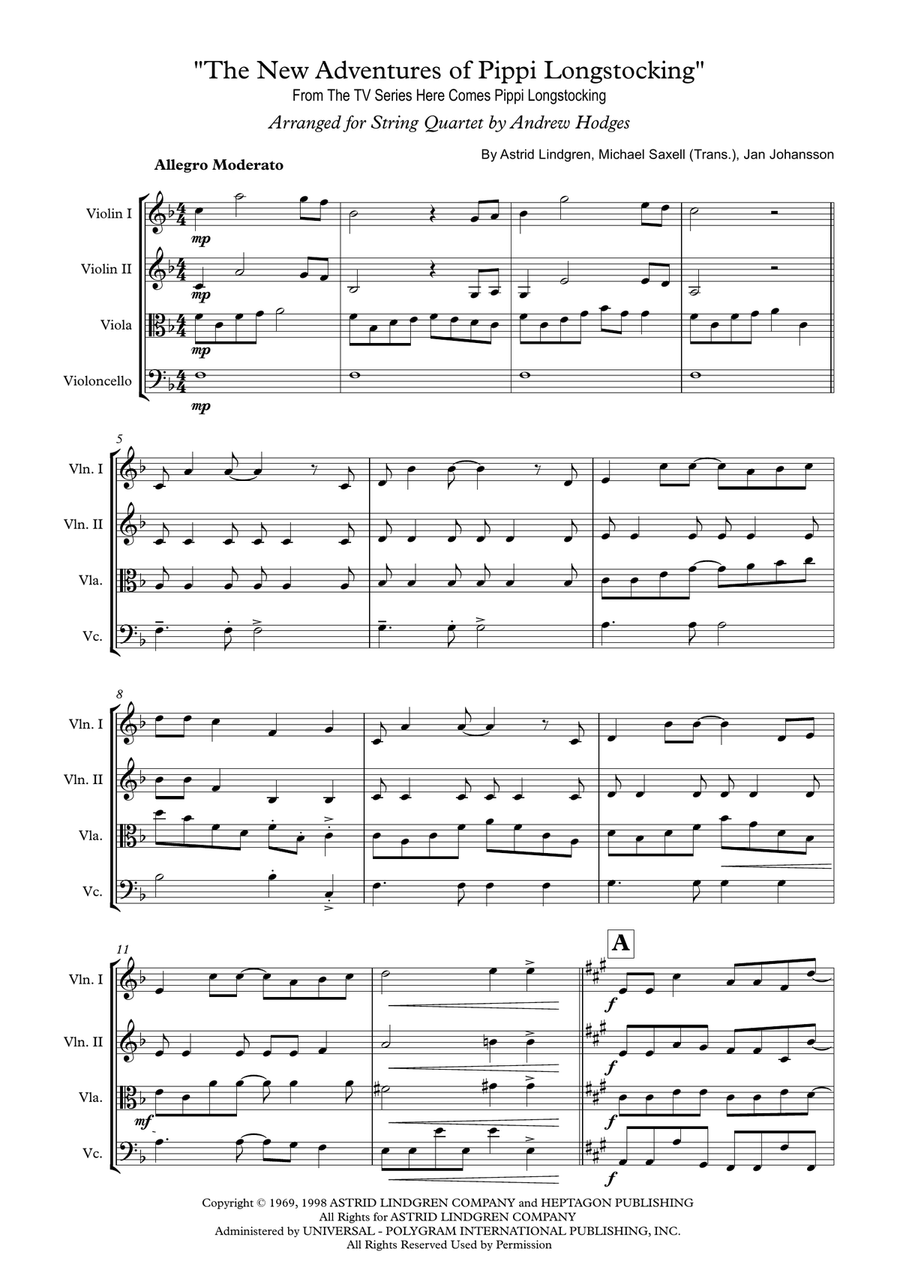 Here Comes Pippi Longstocking String Quartet scores gallery preview page 1