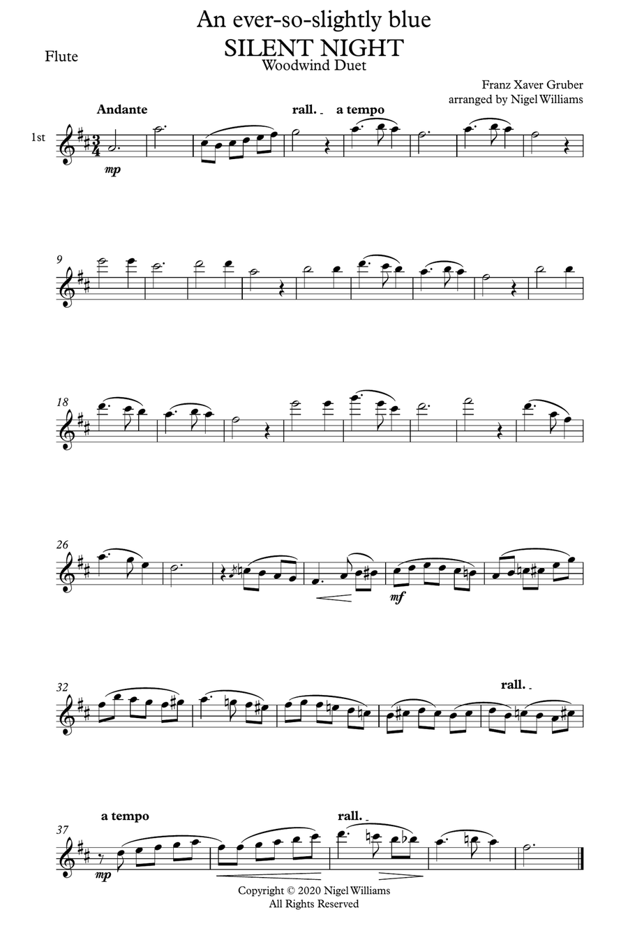 An ever-so-slightly blue Silent Night (Stille Nacht), for Flute Duet Flute Duet scores gallery preview page 5