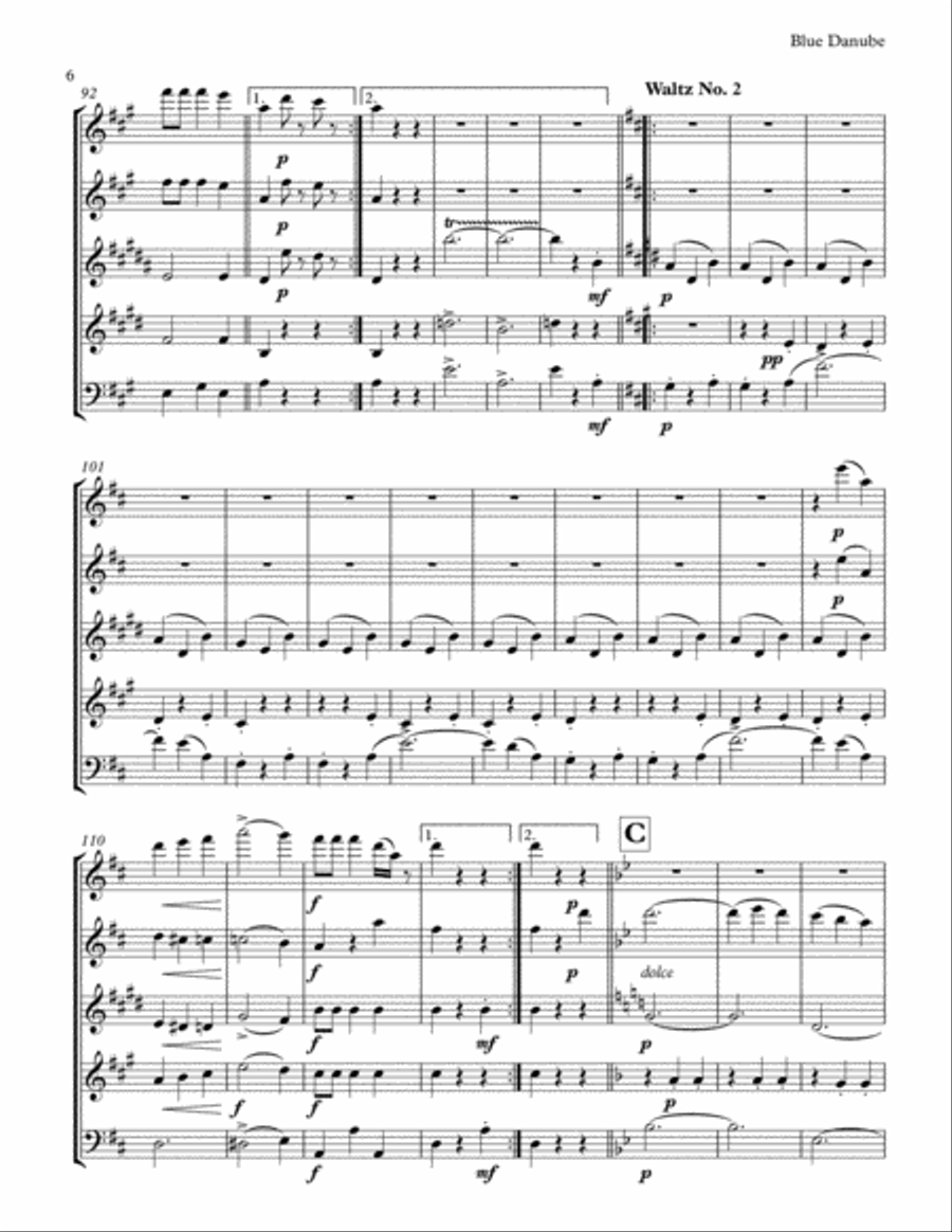 The Beautiful Blue Danube The Beautiful Blue Danube Woodwind Quintet scores gallery preview page 6