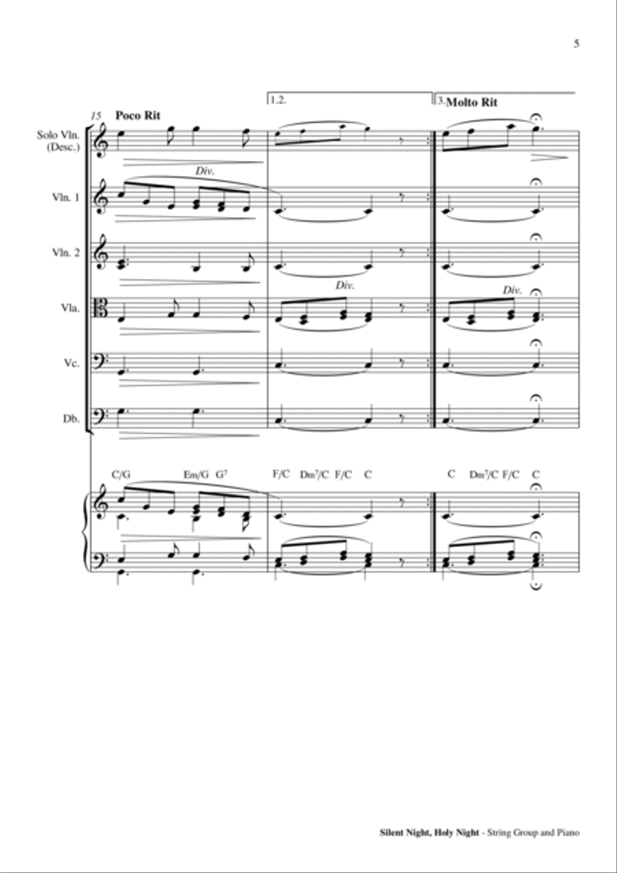 Silent Night, Holy Night - String Group (With Solo Descant Violin) and Piano Score and Parts PDF Chamber Orchestra scores gallery preview page 6
