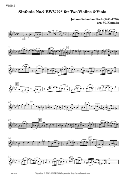 Sinfonia No.9 BWV.795 for Two Violins & Viola image number null