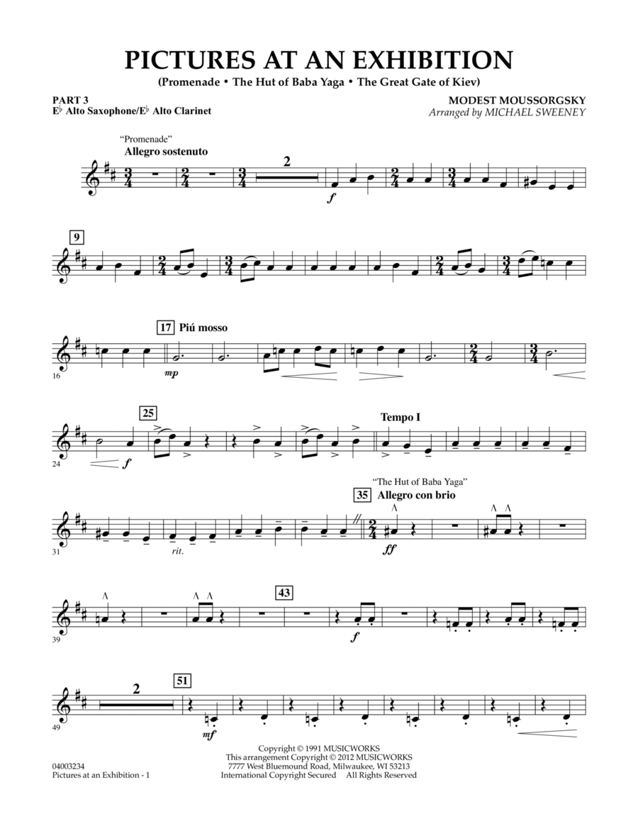 Pictures At An Exhibition (Excerpts) - Pt.3 - Eb Alto Sax/Alto Clar. Concert Band scores gallery preview page 1