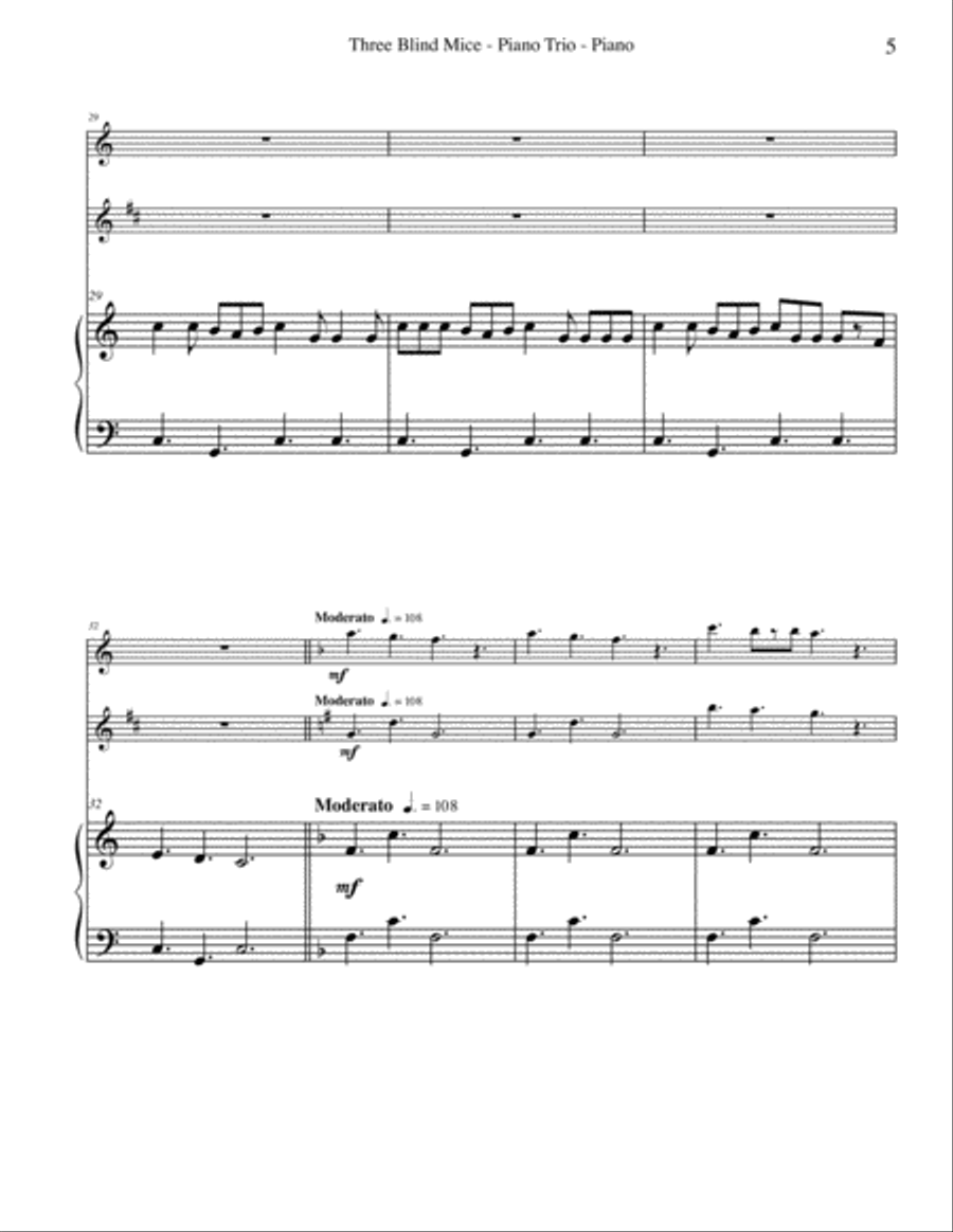Three Blind Mice for Flute, Clarinet & Piano Woodwind Duet scores gallery preview page 5