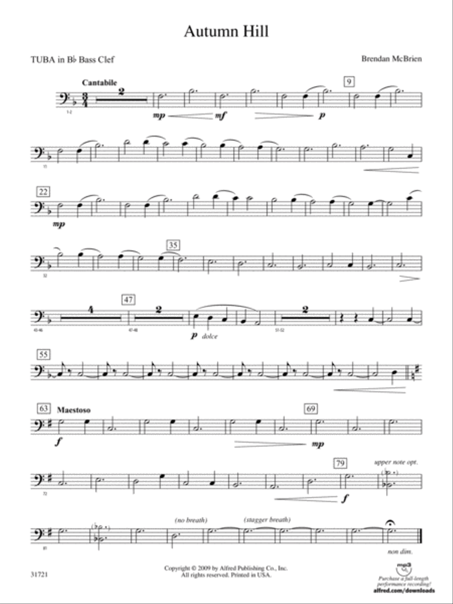 Autumn Hill: (World Part) B-flat Tuba B.C. Concert Band scores gallery preview page 1