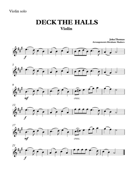 Deck The Halls Violin Solo-Four Tonalities Included image number null