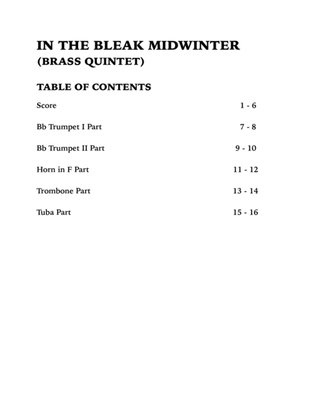 In the Bleak Midwinter (Brass Quintet): Two Trumpets, Horn in F, Trombone and Tuba image number null