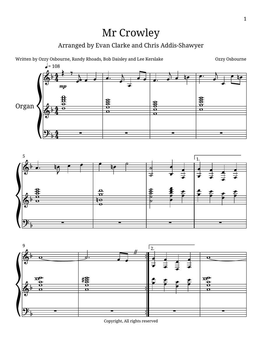 Mr. Crowley Organ Solo scores gallery preview page 1