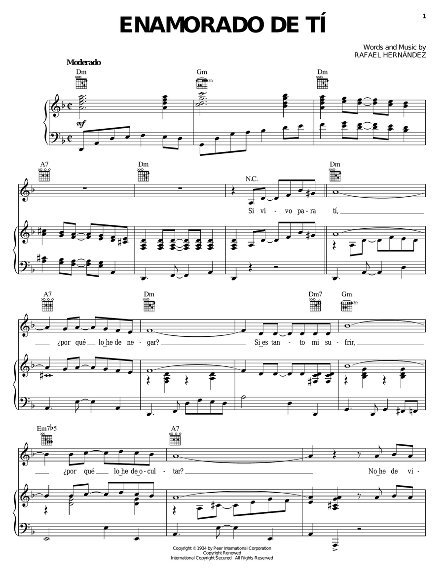 Enamorado De Ti Piano, Vocal, Guitar scores gallery preview page 1