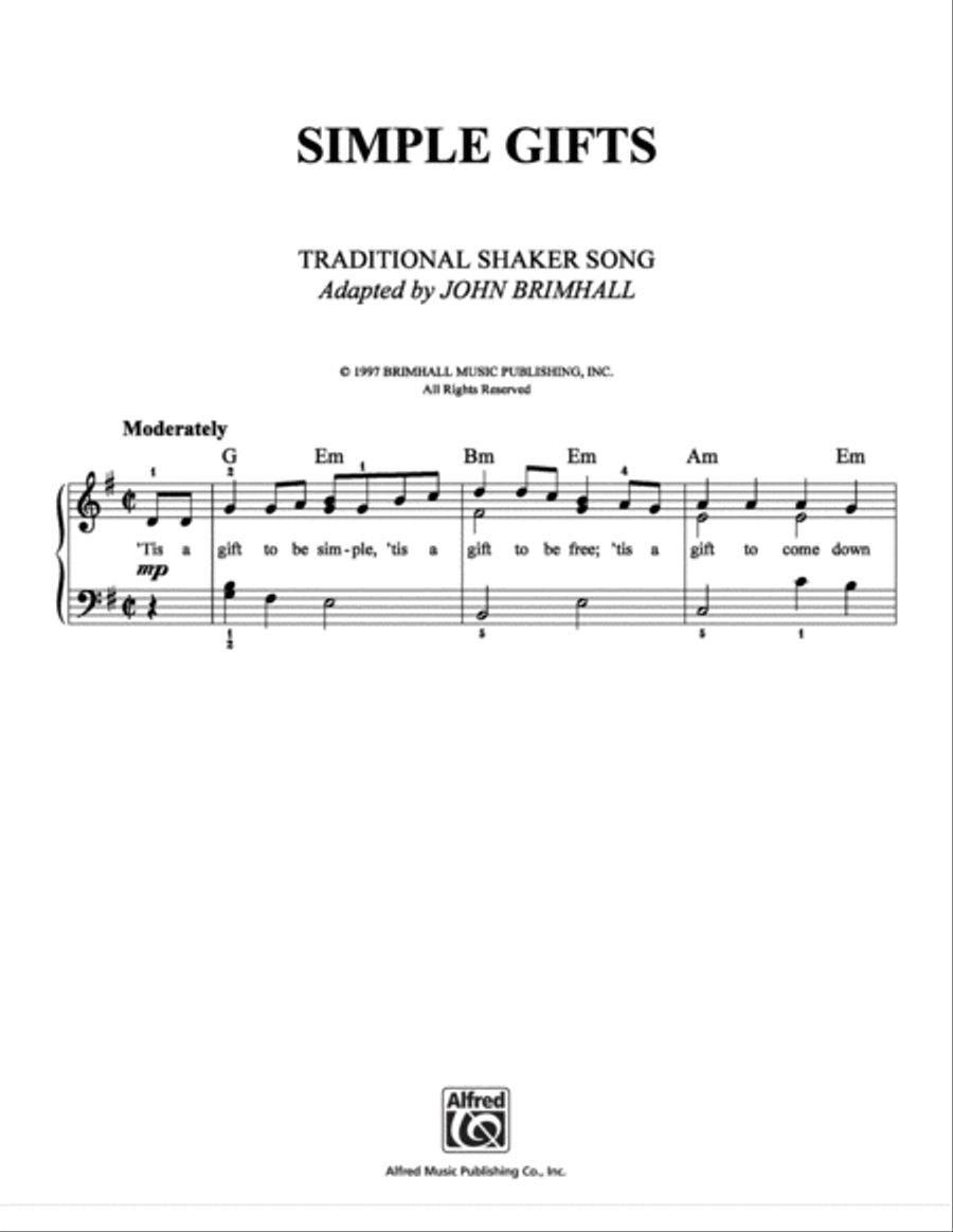Simple Gifts Easy Piano scores gallery preview page 1