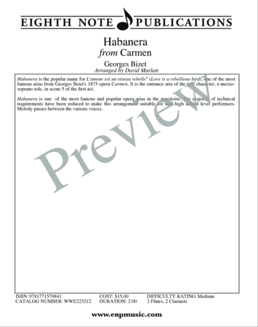 Habanera from Carmen Woodwind Quartet scores gallery preview page 2