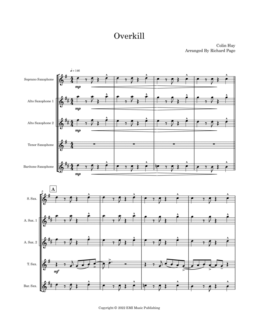 Overkill Saxophone Quartet scores gallery preview page 1