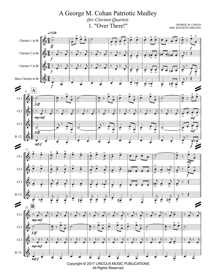 A Patriotic Medley by George M. Cohan (for Clarinet Quartet) Clarinet Quartet scores gallery preview page 2