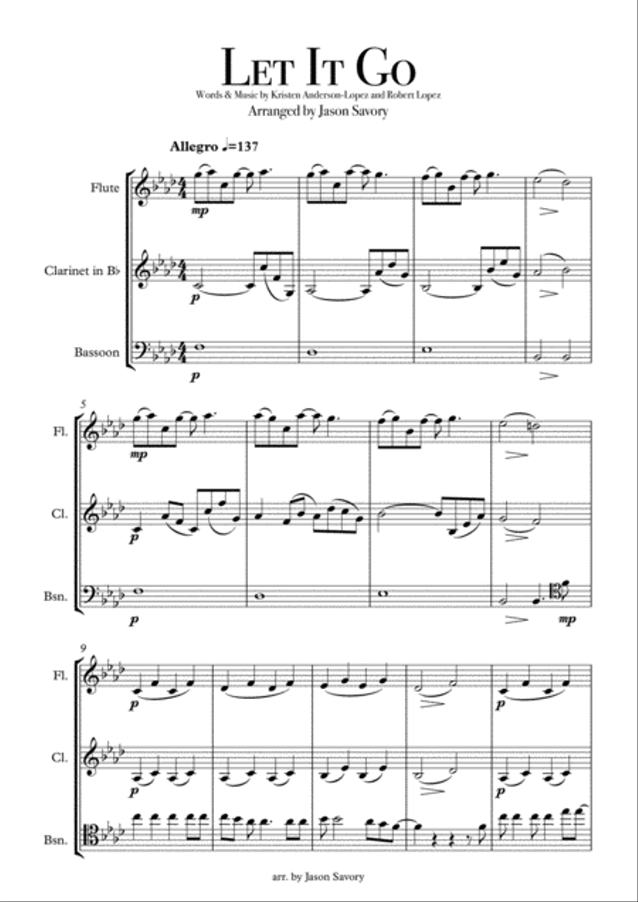 Let It Go (from Frozen) Woodwind Trio scores gallery preview page 1
