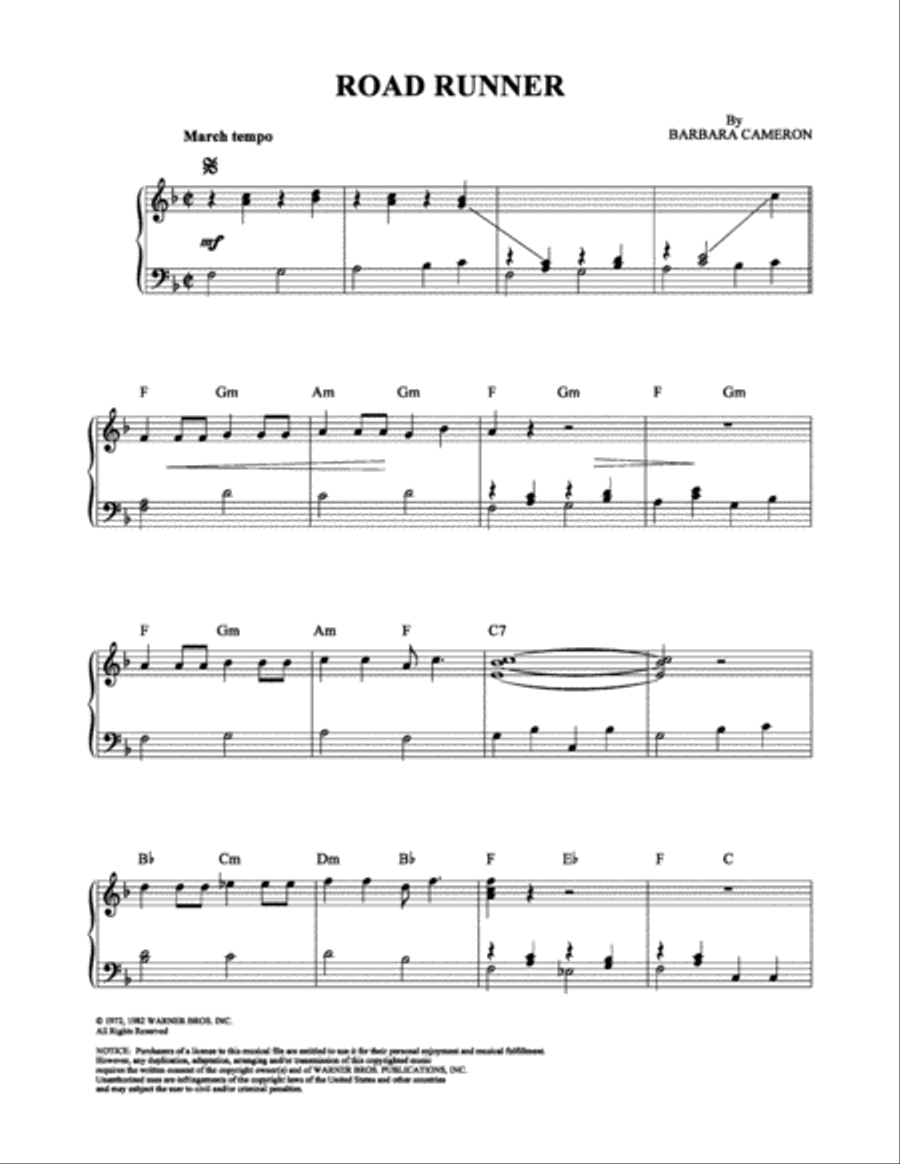 Road Runner Road Runner Piano Solo scores gallery preview page 1