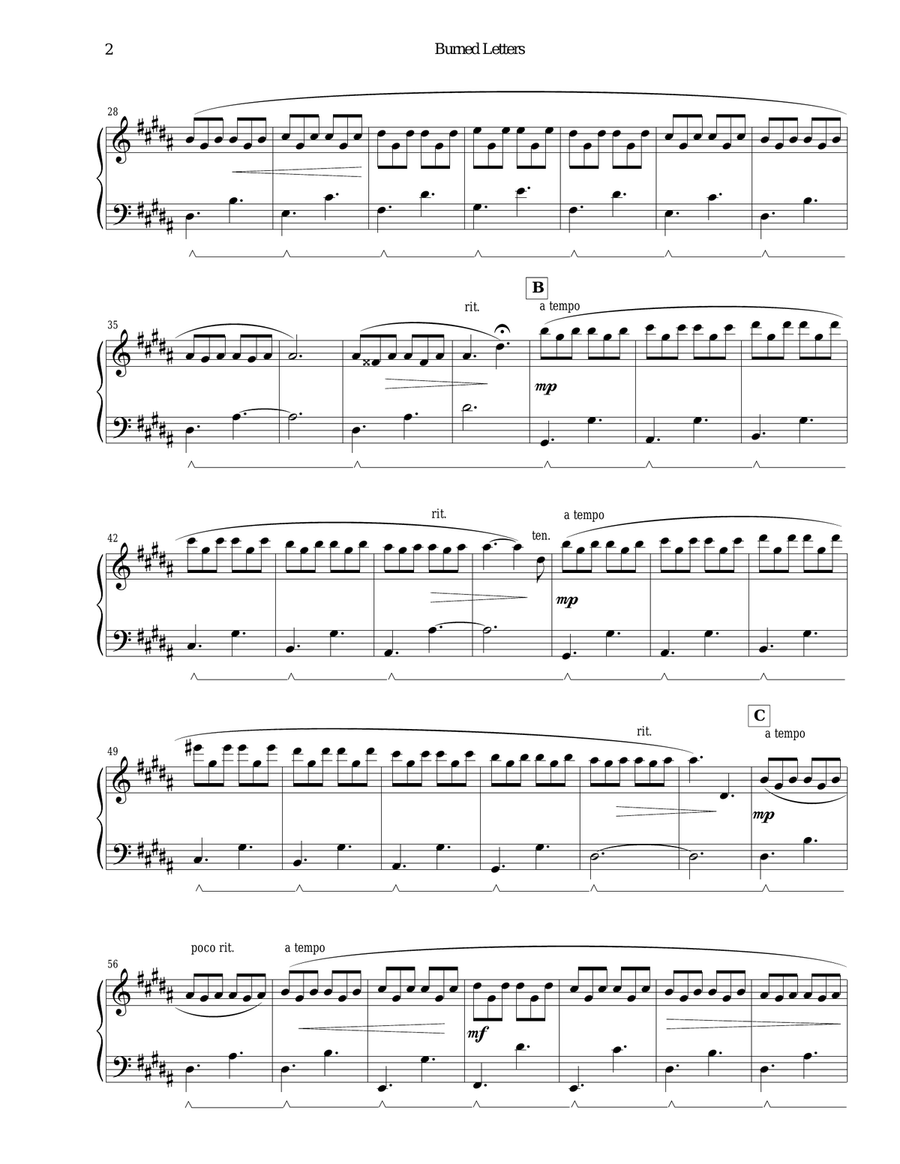 Burned Letters Burned Letters Piano Solo scores gallery preview page 2