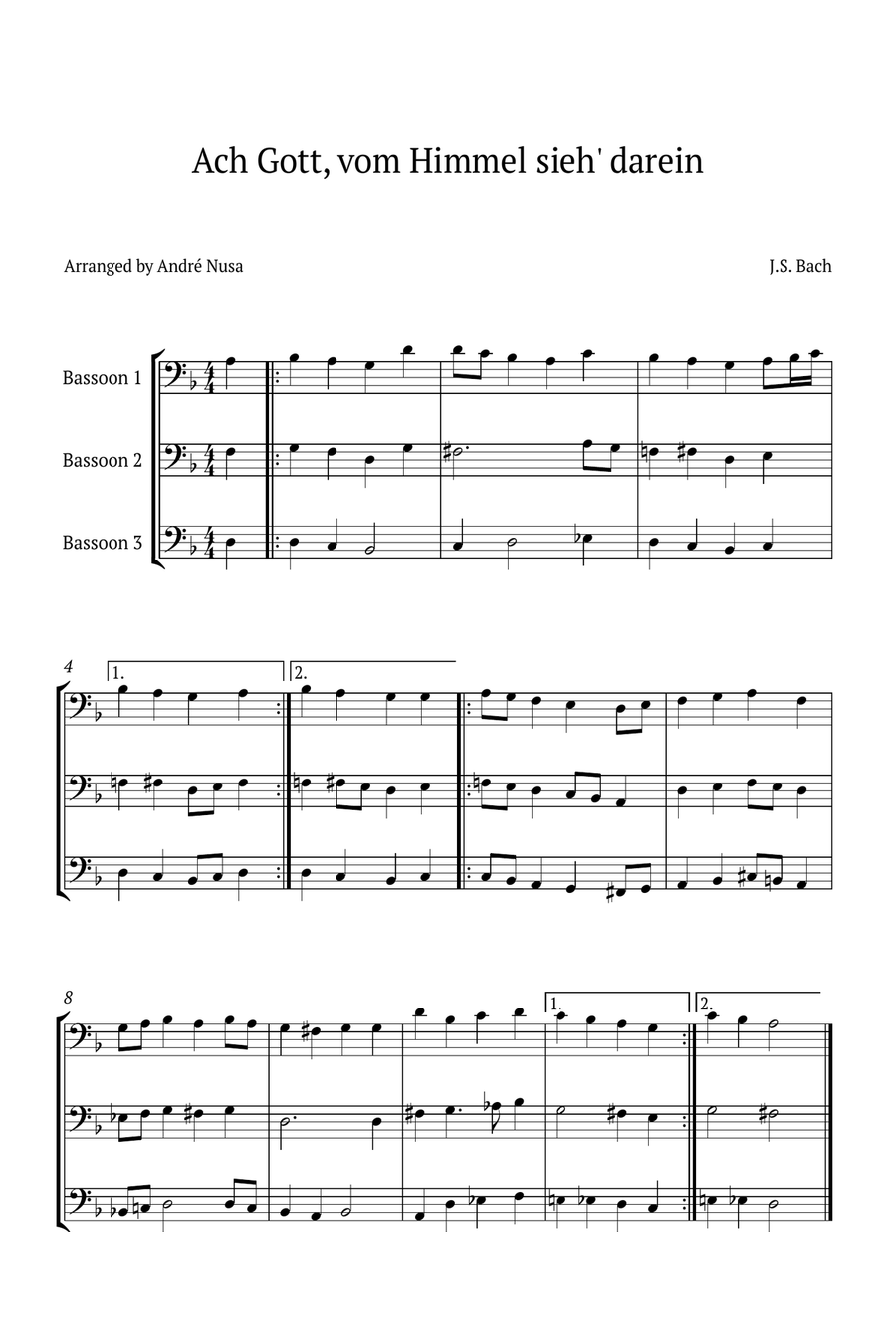 Ach Gott, vom Himmel sieh' darein Woodwind Trio scores gallery preview page 1