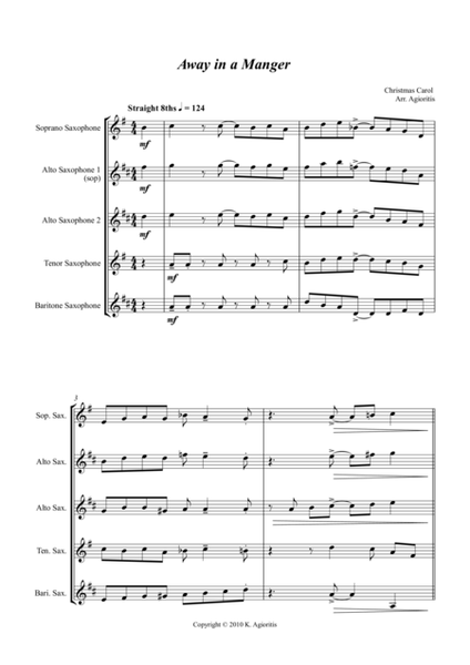 Jazz Carols Collection for Saxophone Quartet - Set Four: Away in a Manger; O Little Town of Bethlehem and Carol of the Drum image number null