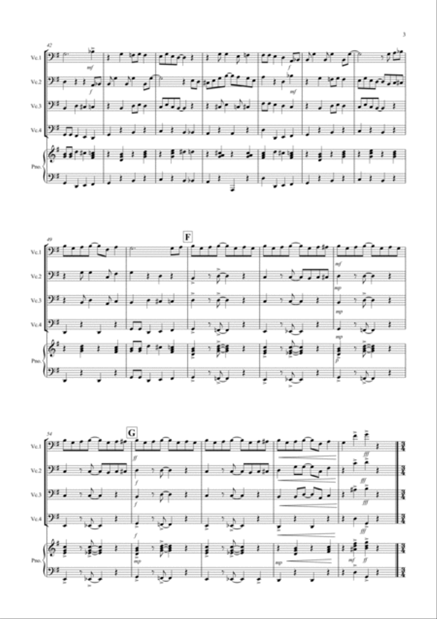 3 Popular Pieces for Cello Quartet Cello scores gallery preview page 3