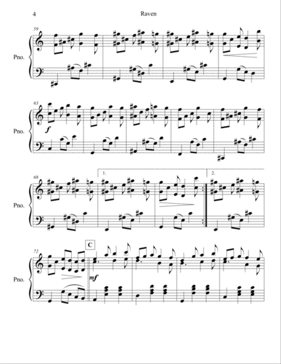 Raven: A Ragtime Waltz Piano Solo scores gallery preview page 5