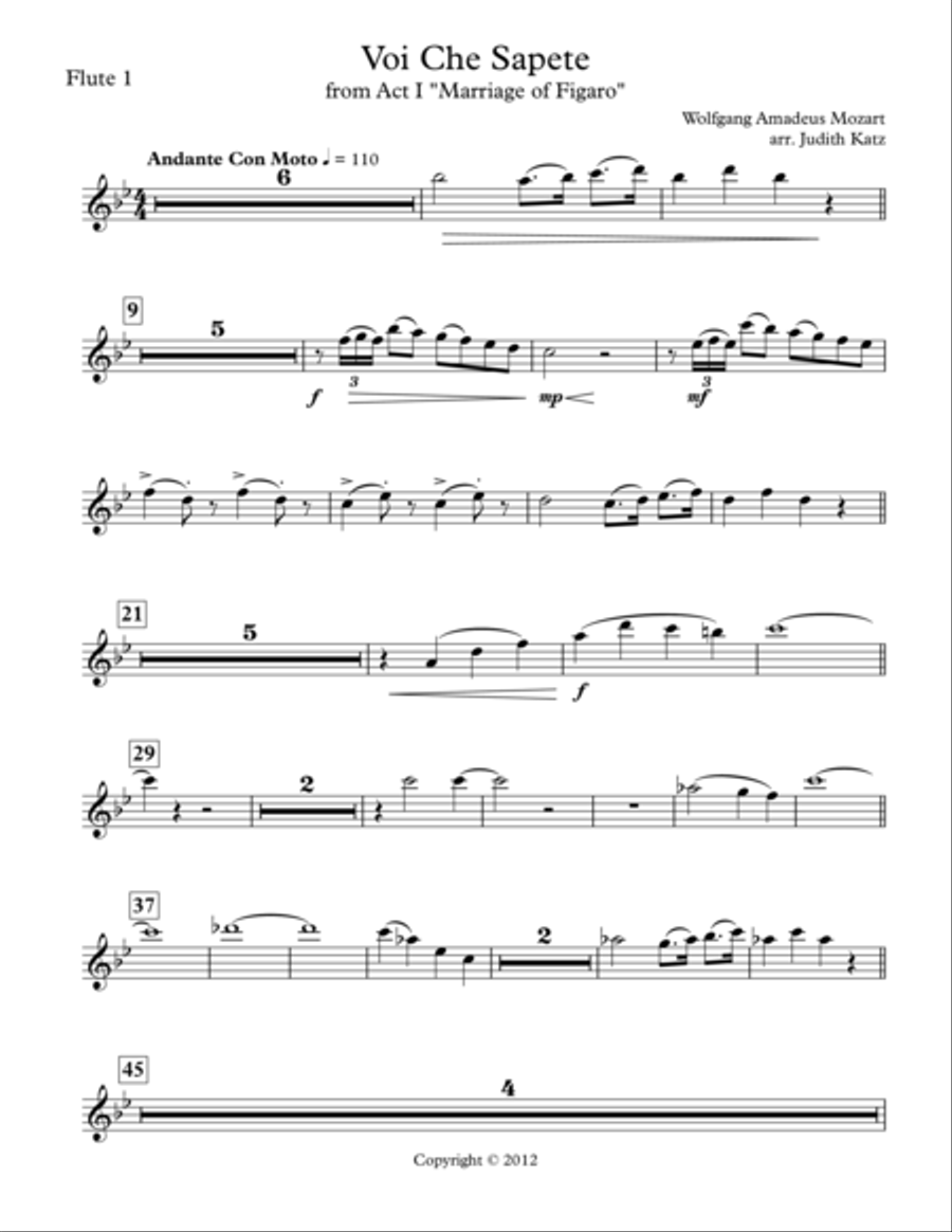 Voi Che Sapete - Parts Large Ensemble scores gallery preview page 1