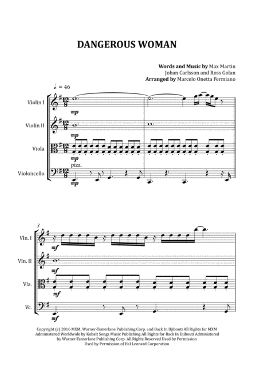 Dangerous Woman String Quartet scores gallery preview page 4