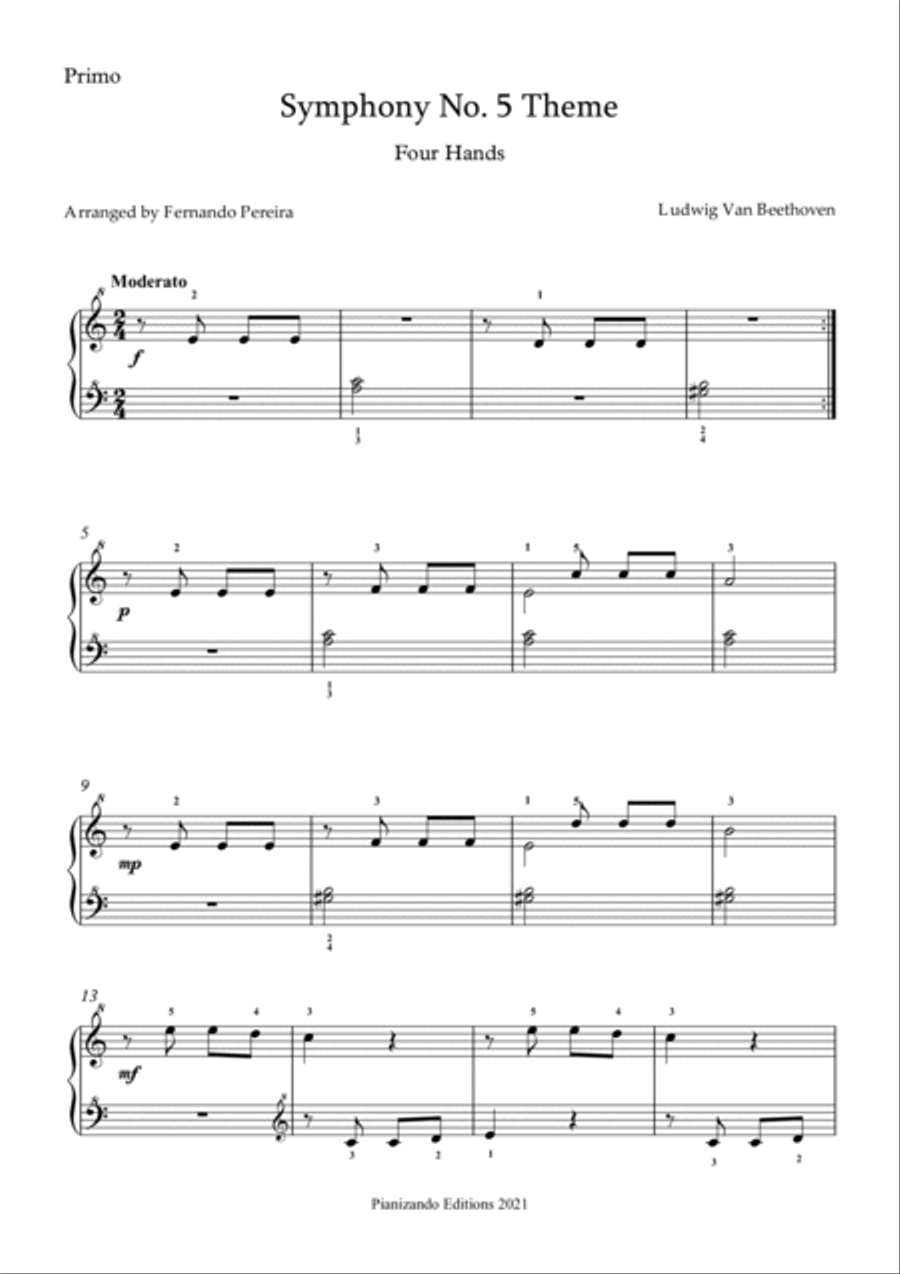 5th Symphony - Four Hands (easy) Easy Piano scores gallery preview page 4