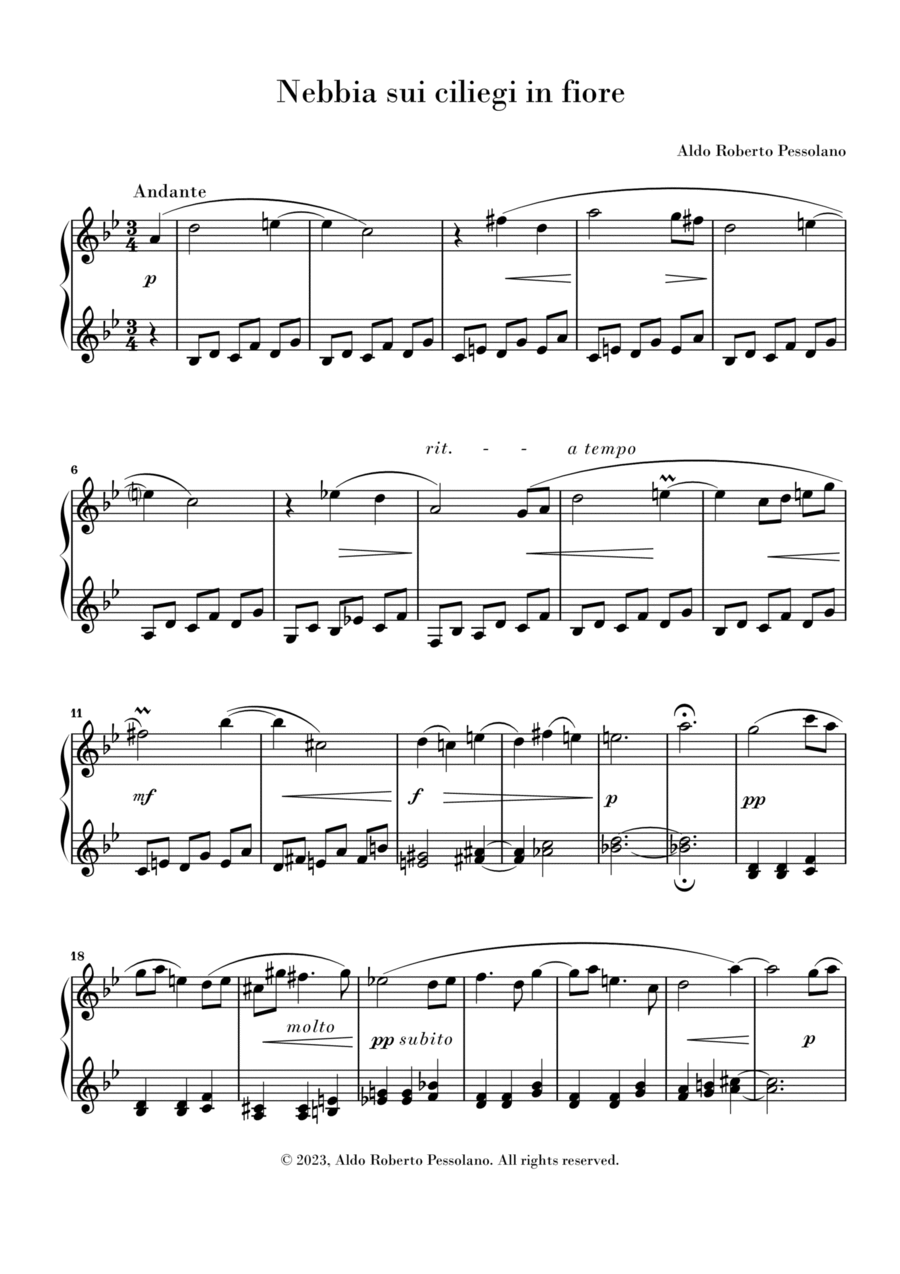 Nebbia sui ciliegi in fiore Piano Solo scores gallery preview page 1