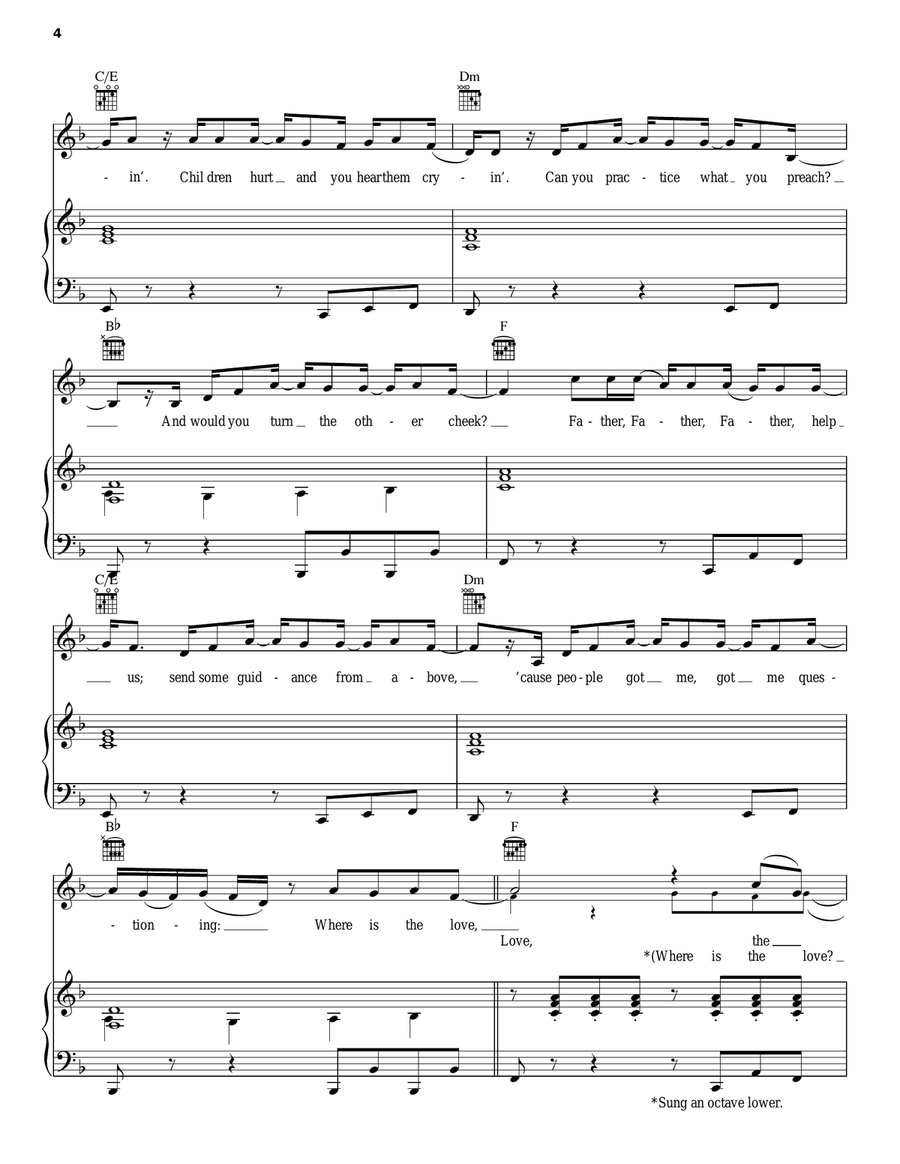 Where Is The Love Piano, Vocal, Guitar scores gallery preview page 4