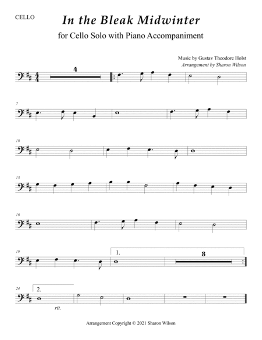 In the Bleak Midwinter (Easy Cello Solo with Piano Accompaniment) Piano scores gallery preview page 2