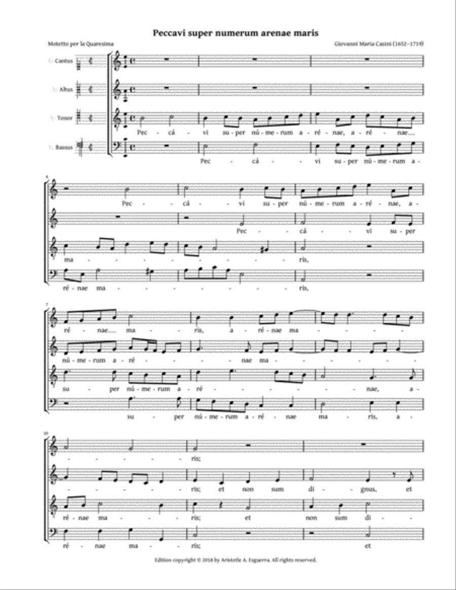Peccavi super numerum arenae maris (Casini) 4-Part scores gallery preview page 1